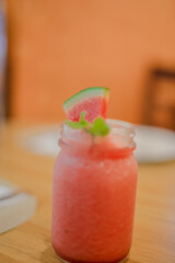 Smoothie water melon with slice water melon selective focus