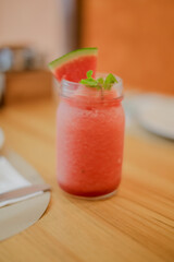 Smoothie water melon with slice water melon selective focus