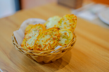 Cheese garlic bread in basket
