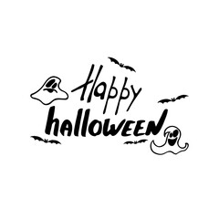 halloween lettering hand written with decor on white background