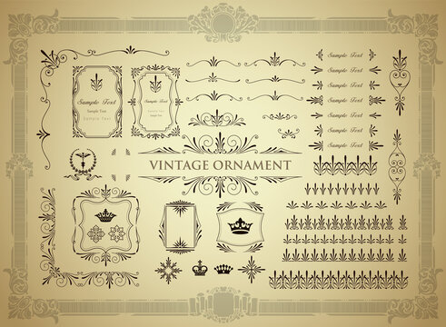 Vintage ornament set. borders and frames. 
