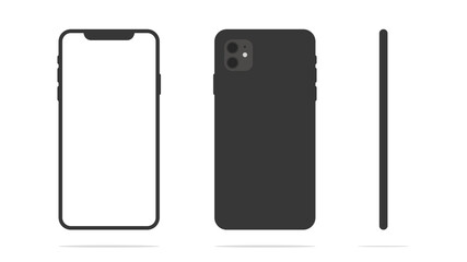 Smartphone mockup with front, back and side panels isolated on white background. Vector illustration

