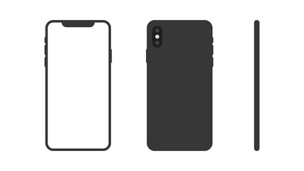 Smartphone mockup with front, back and side panels isolated on white background. Vector illustration
