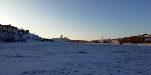 view of the river in winter, early spring North of Russia