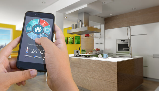 Home automation modern interior kitchen
