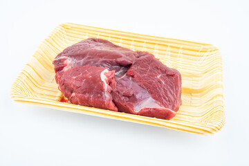 A box of fresh Australian beef on white background