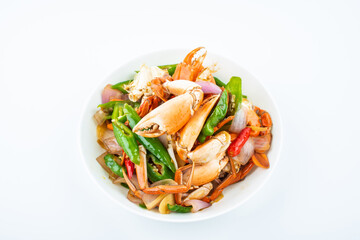 Spicy red sturgeon crab on a dish on white background