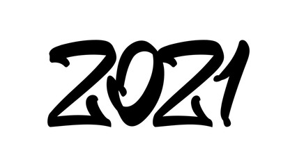 Vector illustration: Handwritten brush type lettering of 2021. Happy New Year.