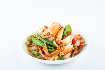 Spicy red sturgeon crab on a dish on white background