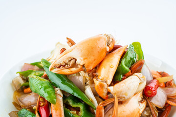 Spicy red sturgeon crab on a dish on white background