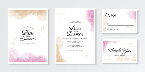 Beautiful wedding card invitation template with watercolor splash