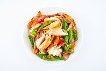 Spicy red sturgeon crab on a dish on white background