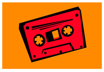 Disco style. Old audio cassette. Vector drawing for logo and illustrations.