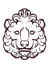 Lion. Heraldry. Graphic image of a lion's head. Vector drawing for logo and illustrations.