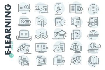 E-learning vector icon set. Study, student, school, back to school. Education during the pandemic. 