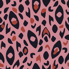 Seamless vector pattern with animal texture on pink background. Simple tropical wallpaper design. Cat fur fashion textile textured effect.