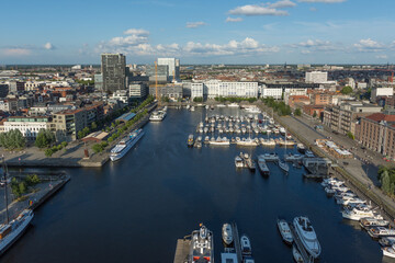 Antwerp cityscape, with an aerial view of Willemdok, Antwerp's yacht marina