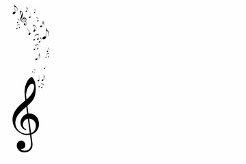 treble clef and music notes in black on a white background