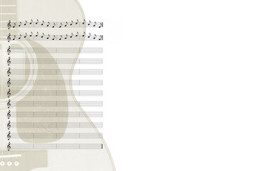 music score background with guitar watermark