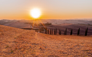 Panoramic view from Crete Senesi, a scenic tuscan zone in the Tuscany countryside with beautiful hill and nature