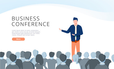 Speaker at Business Conference concept illustration, perfect for web design, banner, mobile app, landing page - obrazy, fototapety, plakaty