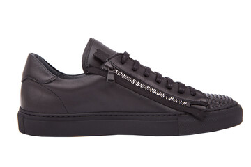 Black mens classic shoes isolated on white background.