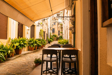 
A picturesque street in the town of Tossa de Mar in Catalonia
Narrow street characteristic of the Catalan coast, Mediterranean town
