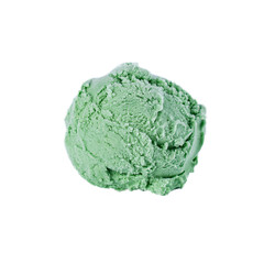 A ball of creamy fruit ice cream green on a white background