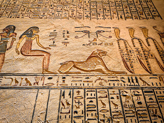 Ancient Egyptian writing, Egyptian hieroglyphs, wall inscriptions