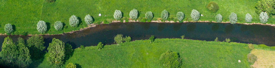 vue aérienne de l'Eure à Soulaires en Eure-et-Loir en France
