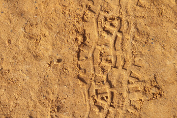 Track of car on the sand on the Dead Sea resort in Ein Bokek, Dead Sea, Israel
