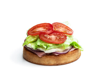 Crispbakes with ham and mozarella cheese isolated on white background