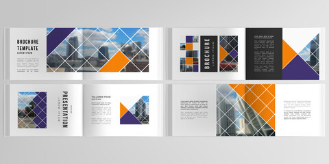 Vector layouts of horizontal presentation templates for landscape design brochure, cover design, book design, magazine. Abstract design project in geometric style with squares and place for photo.