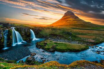 Majestic Kirkjufell mount (Church mountain) the most famous icelandic landmark. Iceland Is one...