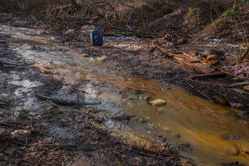 Petroleum pollution in water and nature