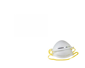 Face masks (N95) for preventing allergy, pollution, dust, mold, flu, cold, germ, bacteria and coronavirus (COVID-19) spread - close up, isolated objects on a white template background, with copy space