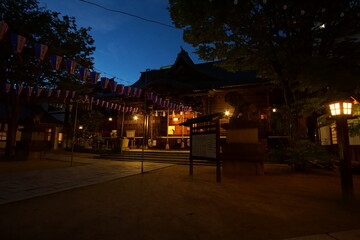 Night scene of small town with street lights in Japan, Matsumoto.