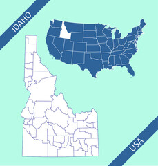 Idaho counties highlighted on USA map