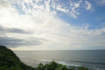 perfect blue sky with clouds and water of the sea