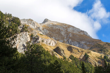 Beautiful authentic rocky landscape of the Pyrenees. Bulgaria. Natural mountain landscape as background.