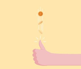 A young man's hand was wielding a dollar by flicking it into the sky to aid his decision-making.
Illustration abot toss coin.