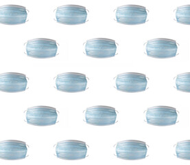 Surgical face masks for preventing allergy, pollution, dust, mold, flu, cold, germ, bacteria and coronavirus (COVID-19) spread - close up, isolated objects on a white template background