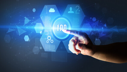Fototapeta premium Hand touching FAQ inscription, new technology concept