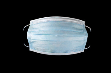 Isolated surgical face mask for preventing allergy, pollution, mold, flu, cold, germ, bacteria and coronavirus (COVID-19) spread (close up, isolated on black, can be easily pasted on face of people)