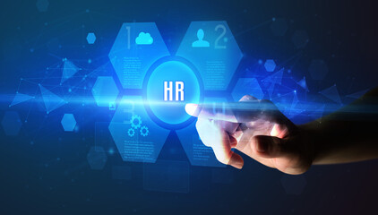 Hand touching HR inscription, new technology concept