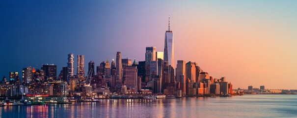 New York City downtown skyline day and night