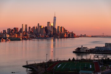 New York City downtown skyline sunset