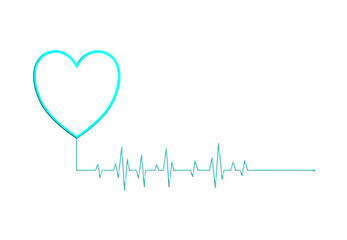 Heart icon and electrocardiogram or heartbeat on 3D with copy space for add text, hospital presentation by symbol. Healthcare innovation concept, isolated on white background with clipping path.