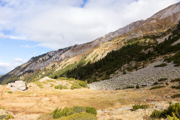 Beautiful authentic rocky landscape of the Pyrenees. Bulgaria. Natural mountain landscape as background.