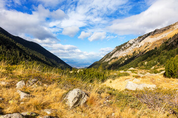 Beautiful authentic rocky landscape of the Pyrenees. Bulgaria. Natural mountain landscape as background.